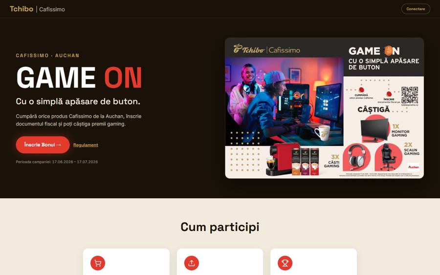 Pagina de campanie GAME ON construită pentru Tchibo