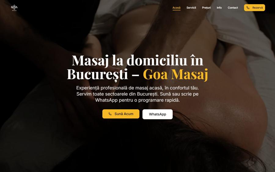 Site-ul GoaMasaj, pagina principală