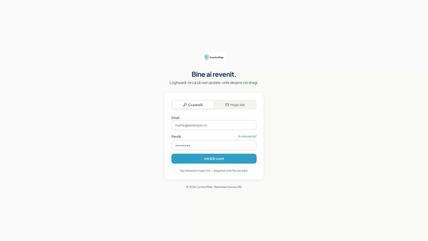ComfortMap dashboard — care home profile, laptop screen