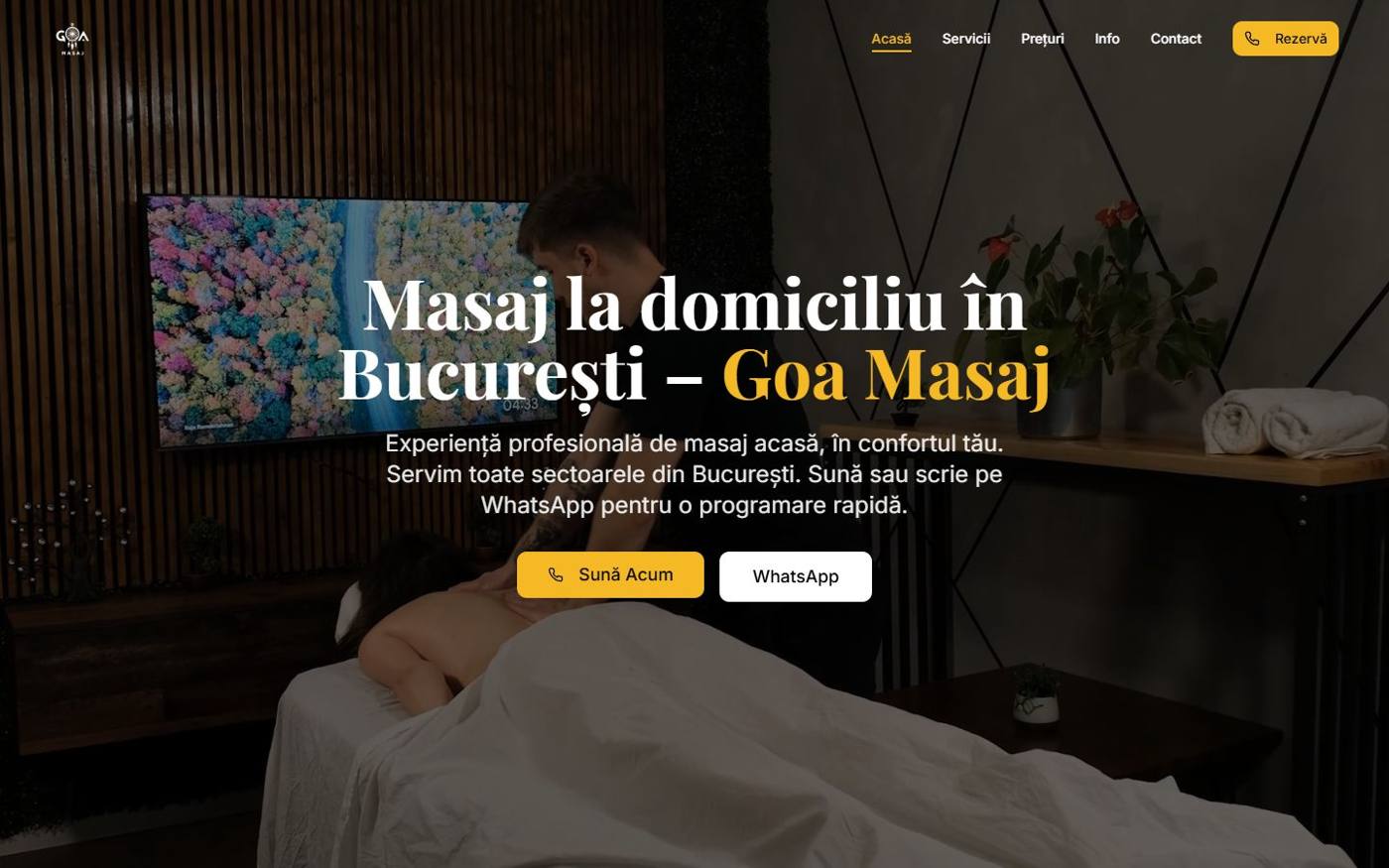 GoaMasaj website on a laptop screen, home massage service page