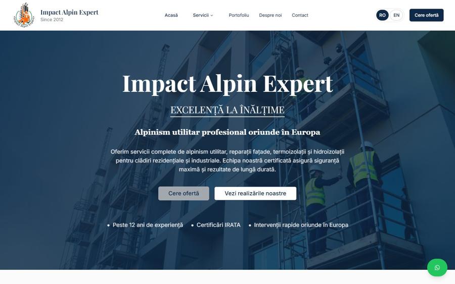 Site-ul Impact Alpin Expert, pagina principală