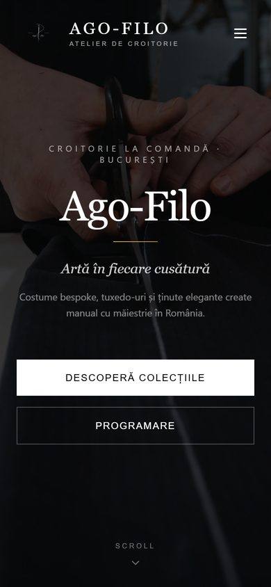 Ago-Filo pe telefon: colecțiile și programarea sunt primele două butoane.